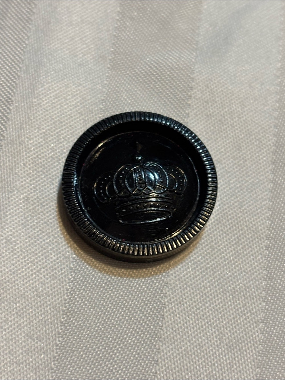Vintage 1-inch Black Checkers Piece With Crown Insignia (Good Condition)